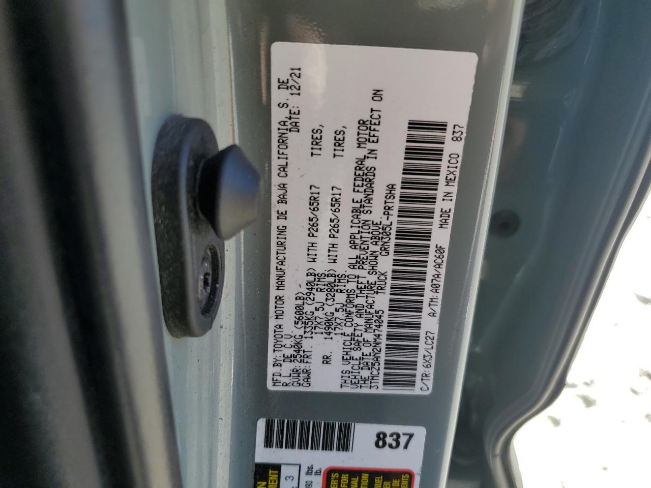 2022 Toyota Tacoma Double Cab VIN: 3TMCZ5AN2NM474045 Lot: 84405535