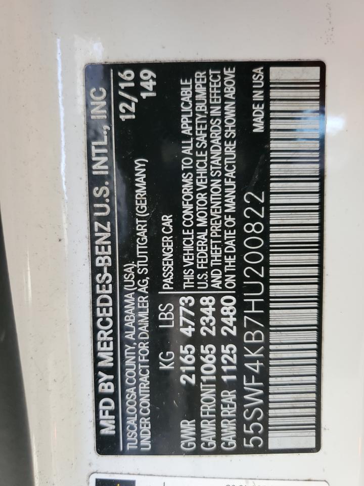 2017 Mercedes-Benz C 300 4Matic VIN: 55SWF4KB7HU200822 Lot: 86276185