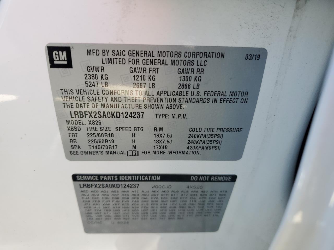 2019 Buick Envision Essence VIN: LRBFX2SA0KD124237 Lot: 89502635