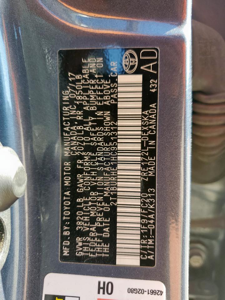 2017 Toyota Corolla L VIN: 2T1BURHE1HC951312 Lot: 85551525