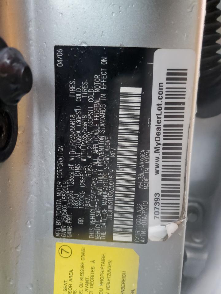 2006 Lexus Rx 400 VIN: JTJHW31U362001819 Lot: 90965885