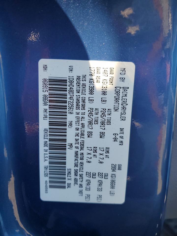 2004 Dodge Durango Slt VIN: 1D8HD48D74F225610 Lot: 87445545