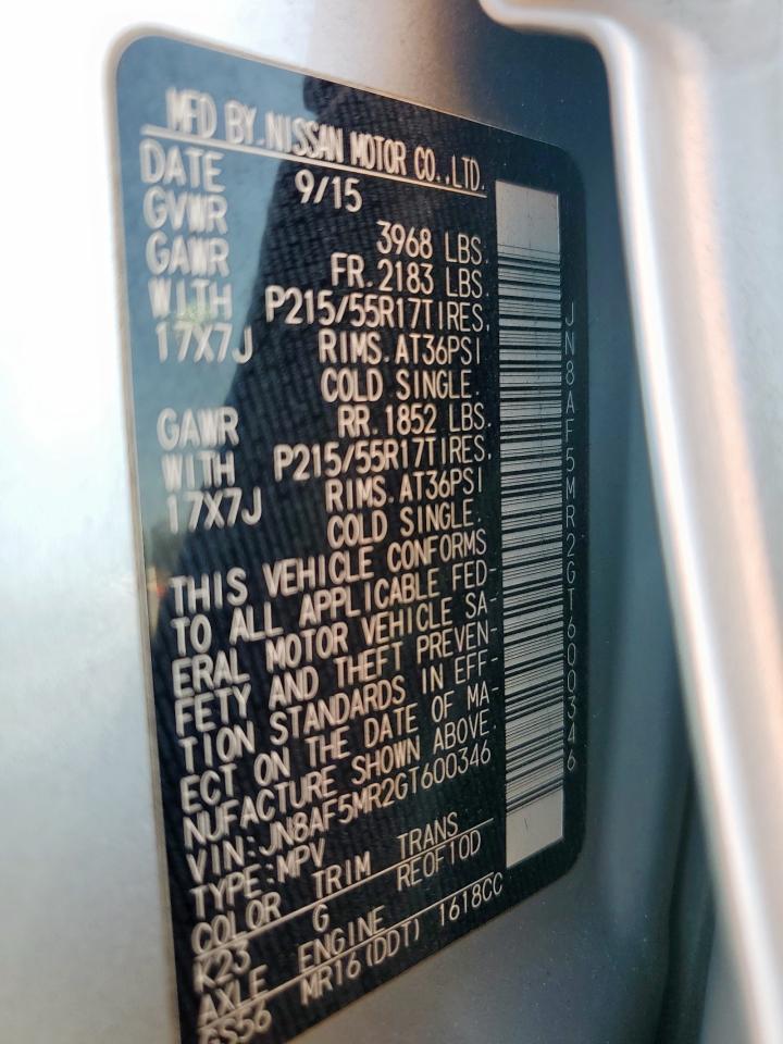 2016 Nissan Juke S VIN: JN8AF5MR2GT600346 Lot: 85860285