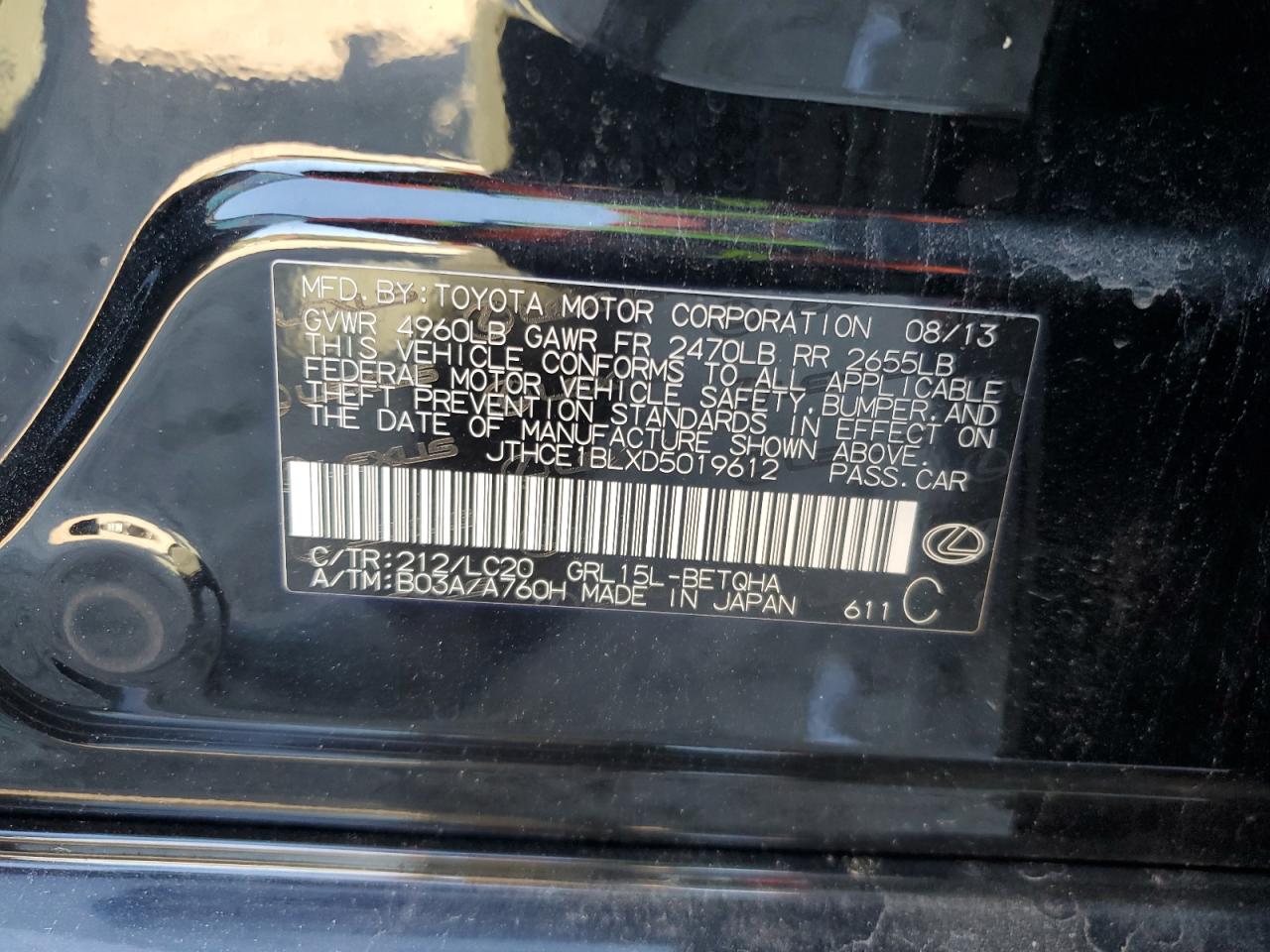 2013 Lexus Gs 350 VIN: JTHCE1BLXD5019612 Lot: 84156725