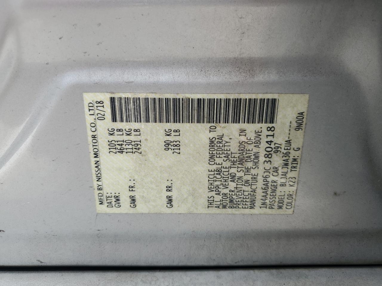 2018 Nissan Maxima 3.5S VIN: 1N4AA6AP6JC380418 Lot: 82682135