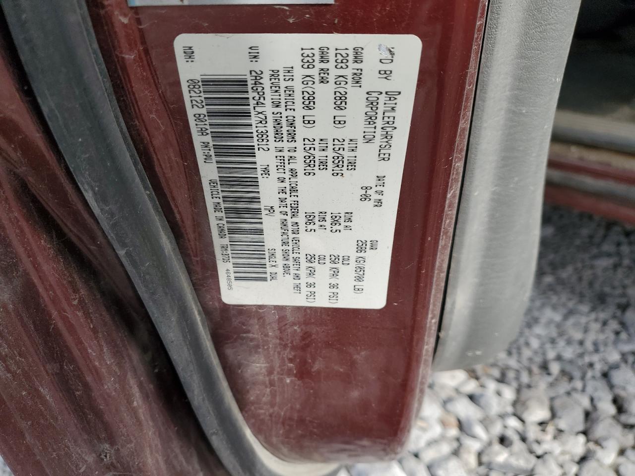 2007 Chrysler Town & Country Touring VIN: 2A4GP54LX7R136612 Lot: 90536395