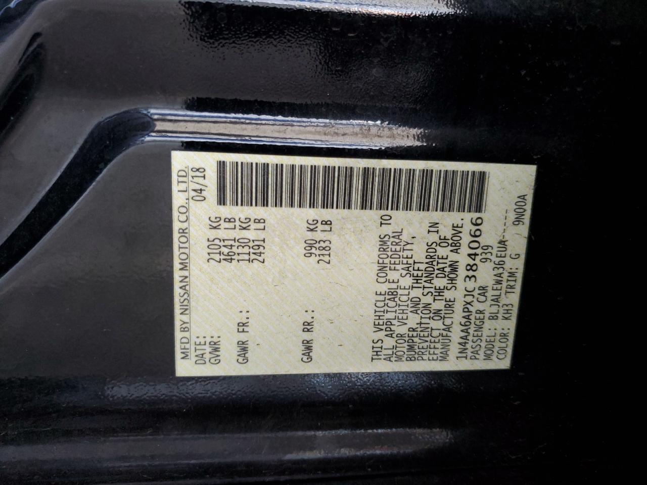 2018 Nissan Maxima 3.5S VIN: 1N4AA6APXJC384066 Lot: 82265695