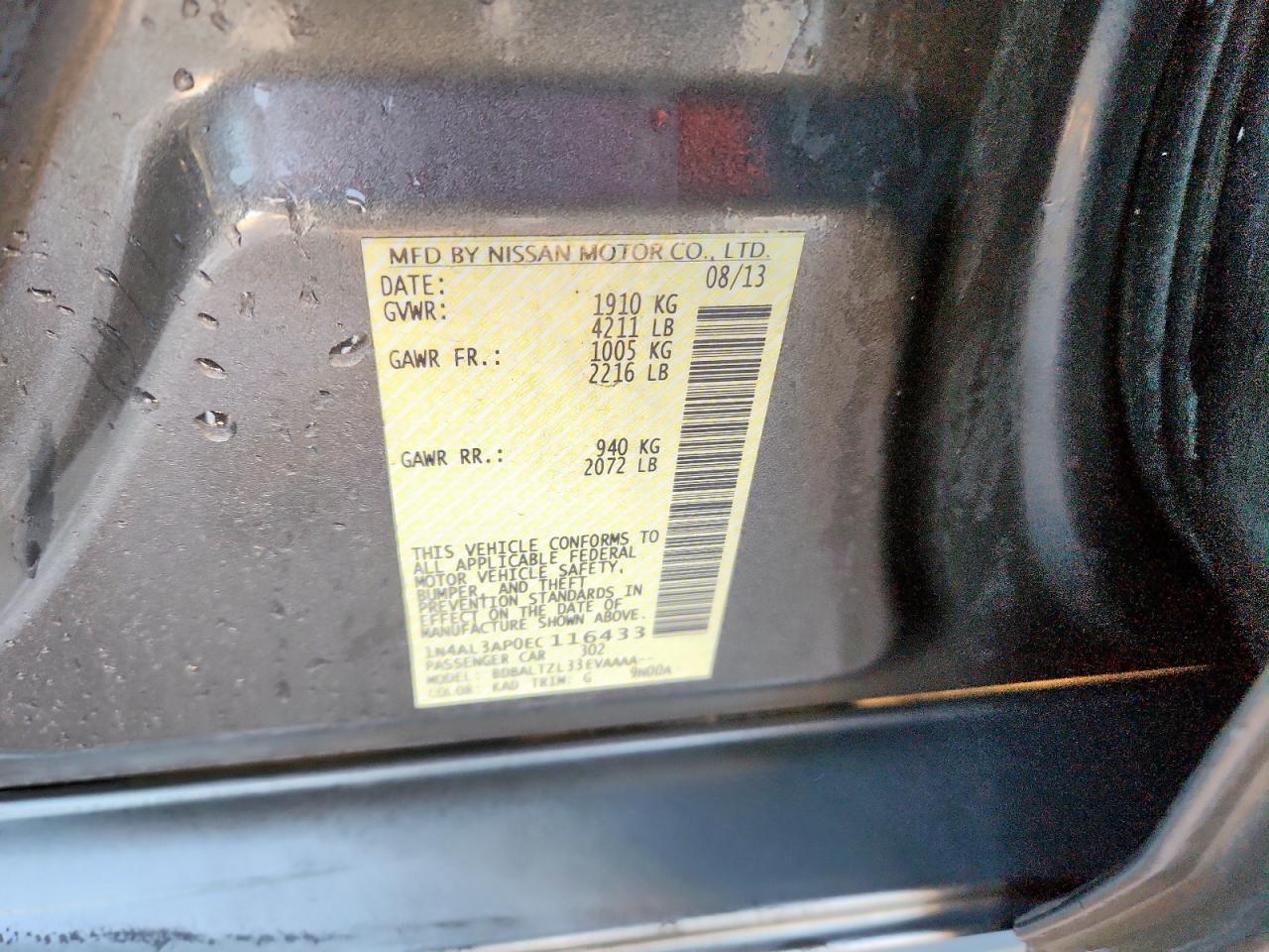 2014 Nissan Altima 2.5 VIN: 1N4AL3AP0EC116433 Lot: 85855945