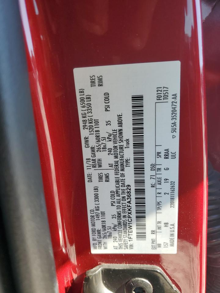 2019 Ford F150 Supercrew VIN: 1FTEW1CPXKFA36829 Lot: 86890225