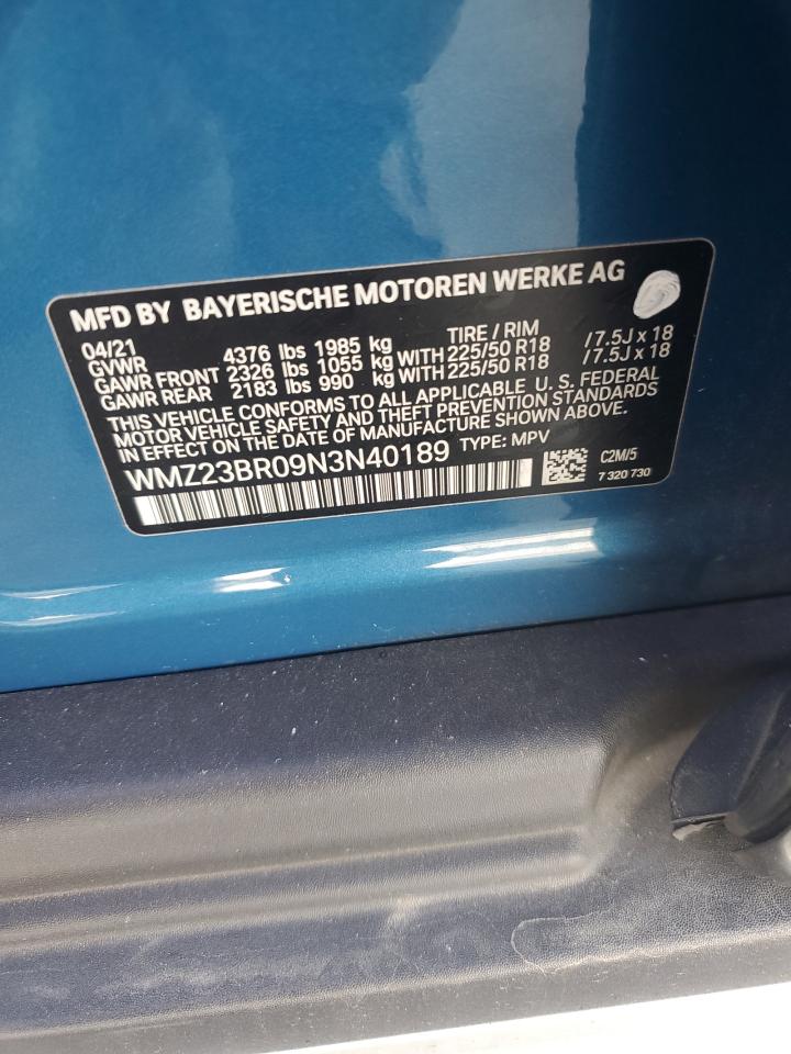 2022 Mini Cooper Countryman VIN: WMZ23BR09N3N40189 Lot: 85140895