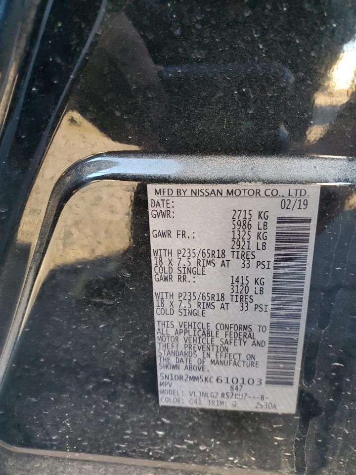 2019 Nissan Pathfinder S VIN: 5N1DR2MM5KC610103 Lot: 85959575