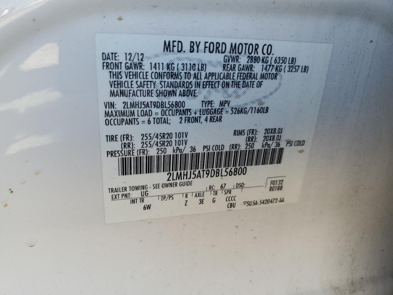 2013 Lincoln Mkt VIN: 2LMHJ5AT9DBL56800 Lot: 90461975