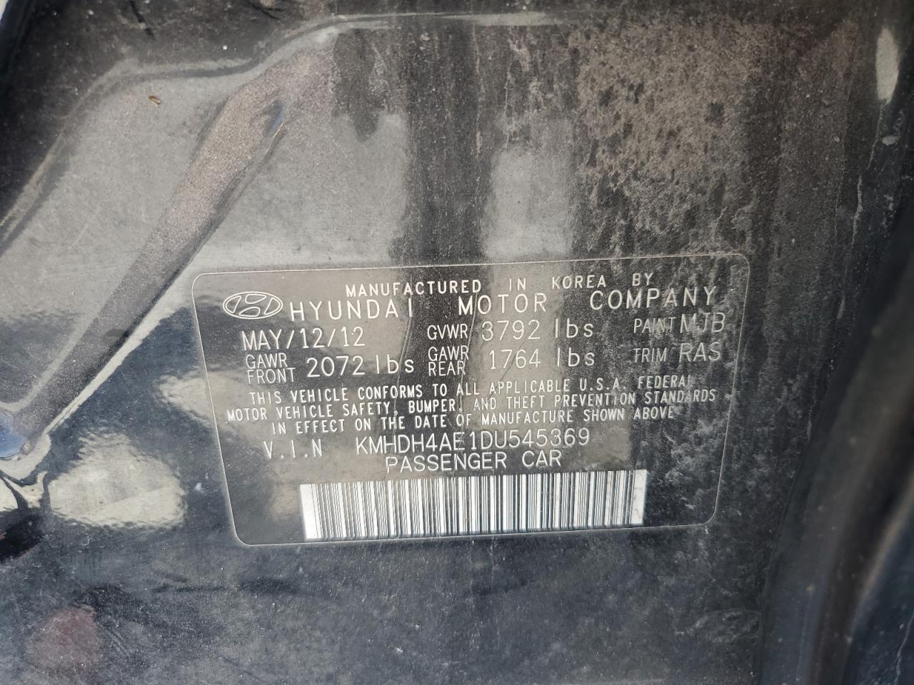 2013 Hyundai Elantra Gls VIN: KMHDH4AE1DU545369 Lot: 84966905