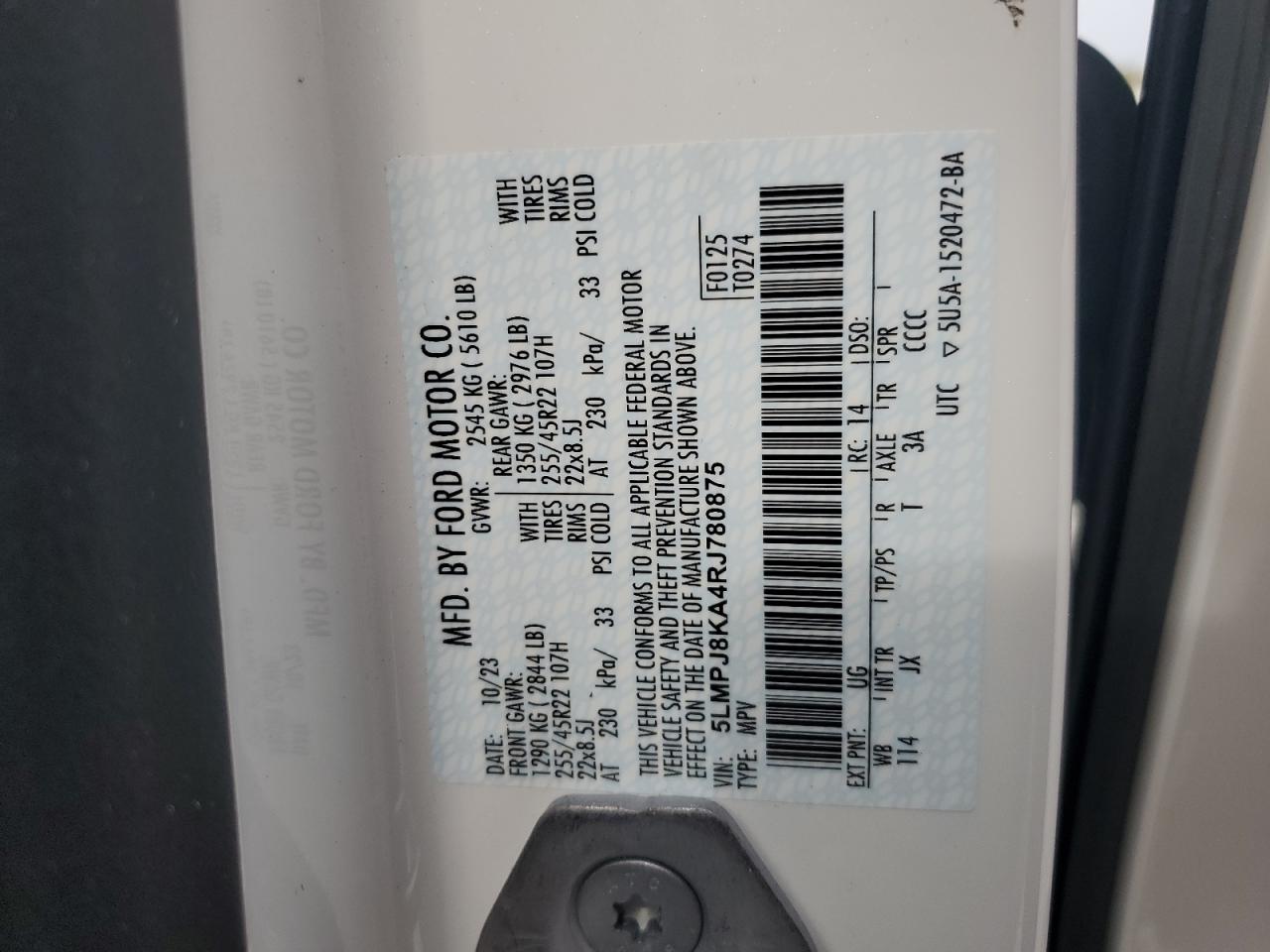 2024 Lincoln Nautilus Reserve VIN: 5LMPJ8KA4RJ780875 Lot: 82504205