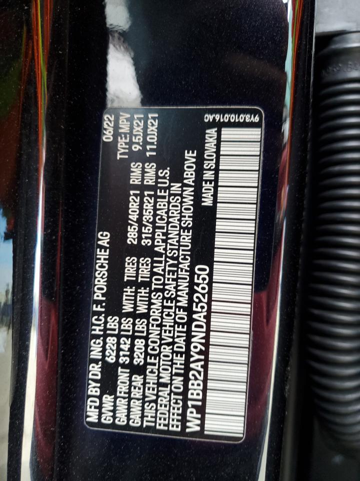 2022 Porsche Cayenne S Coupe VIN: WP1BB2AY9NDA52650 Lot: 85552655