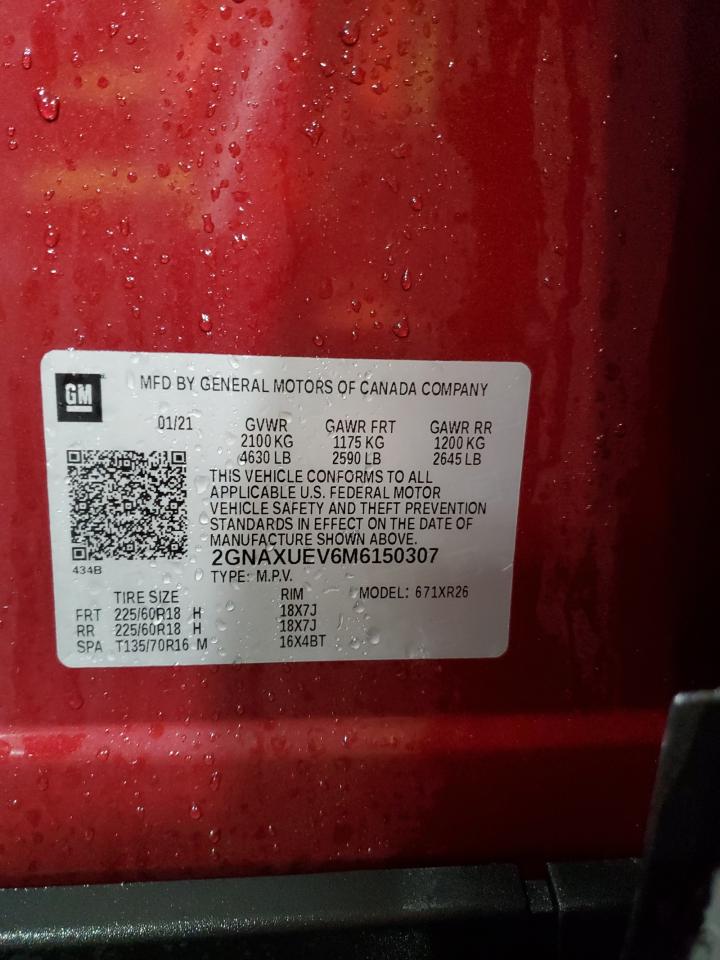 2021 Chevrolet Equinox Lt VIN: 2GNAXUEV6M6150307 Lot: 85572675