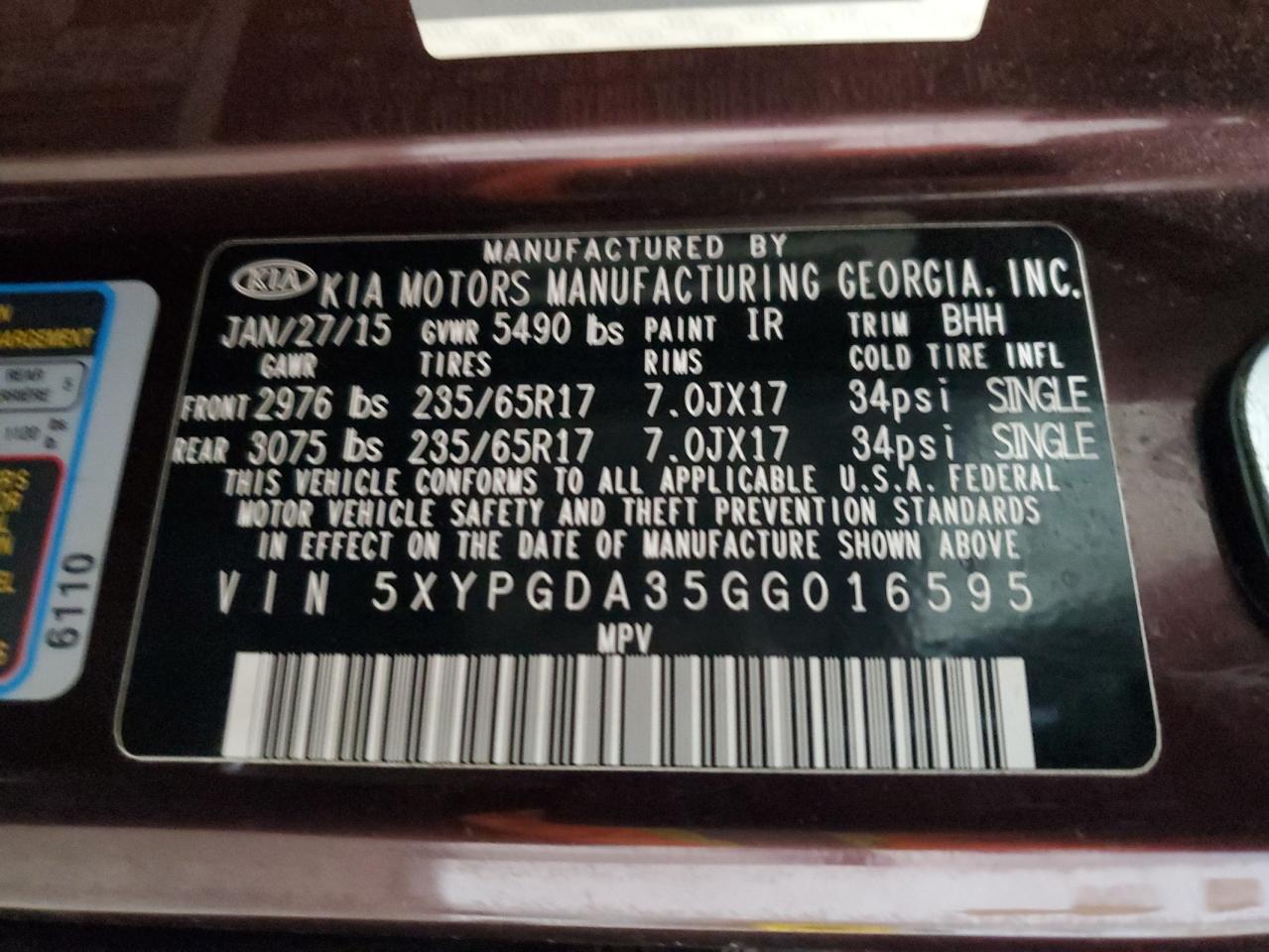 2016 Kia Sorento Lx VIN: 5XYPGDA35GG016595 Lot: 86330565