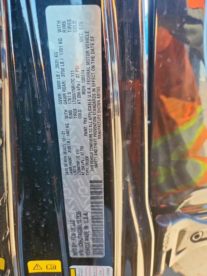 2022 Jeep Gladiator Sport VIN: 1C6HJTAG0NL107835 Lot: 90527505