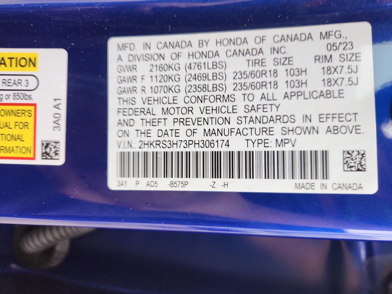 2023 Honda Cr-V Exl VIN: 2HKRS3H73PH306174 Lot: 82444365