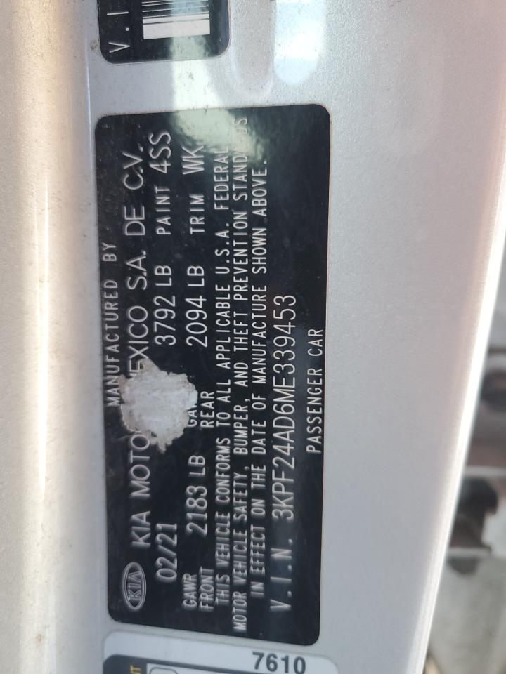 2021 Kia Forte Fe VIN: 3KPF24AD6ME339453 Lot: 82483875