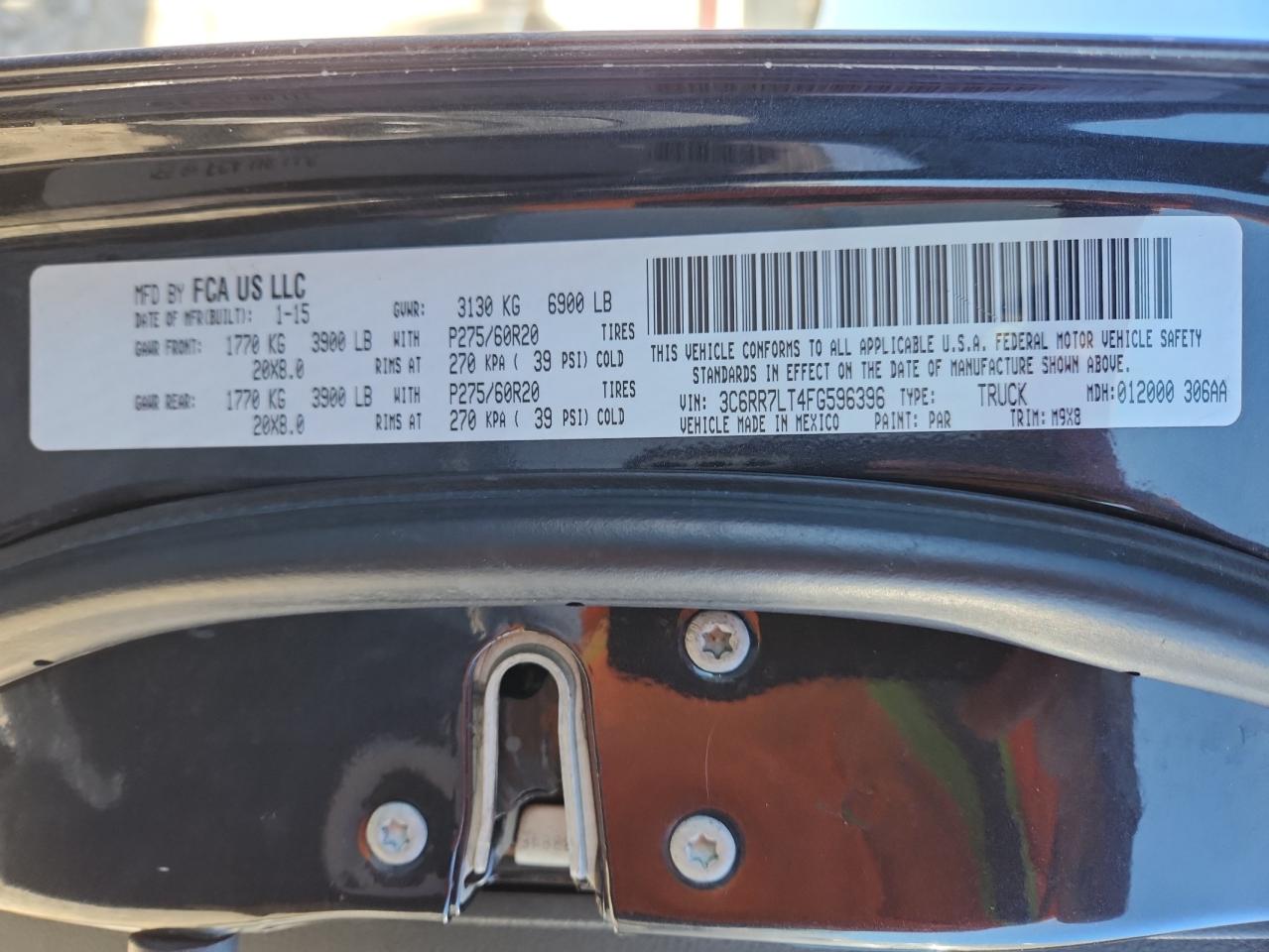 2015 Ram 1500 Slt VIN: 3C6RR7LT4FG596396 Lot: 85904185