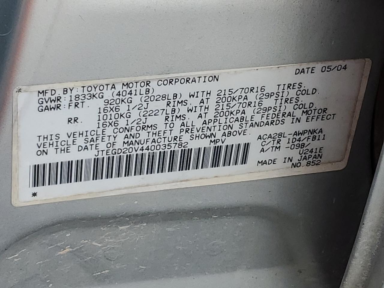 2004 Toyota Rav4 VIN: JTEGD20V440035782 Lot: 81792955