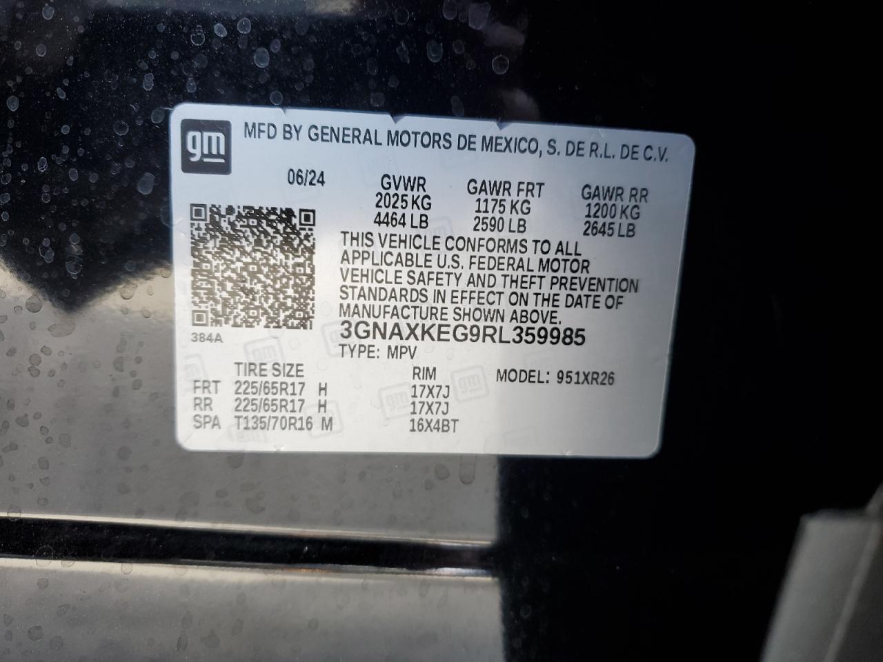 2024 Chevrolet Equinox Lt VIN: 3GNAXKEG9RL359985 Lot: 85202415