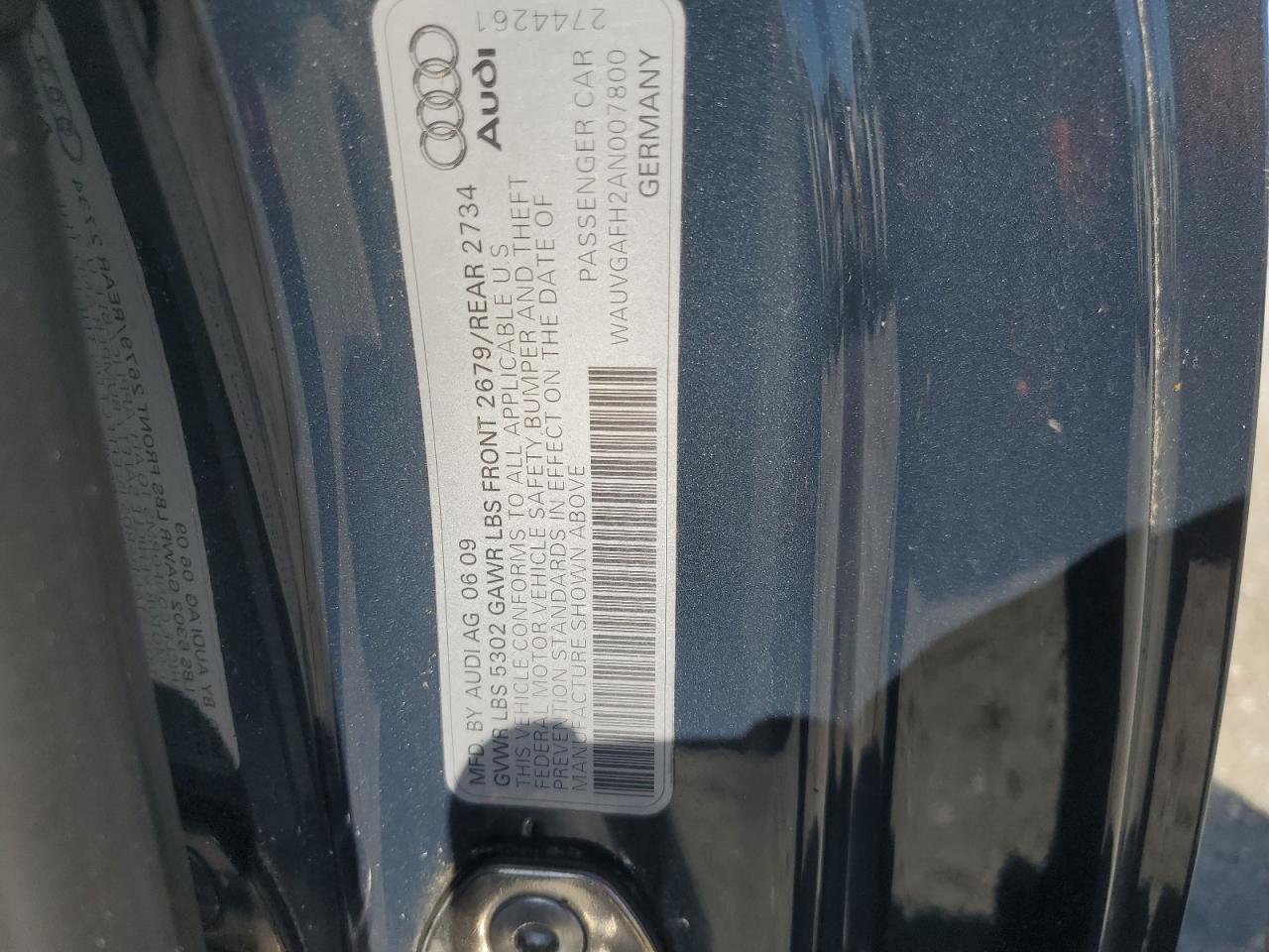 2010 Audi S5 Prestige VIN: WAUVGAFH2AN007800 Lot: 84066005