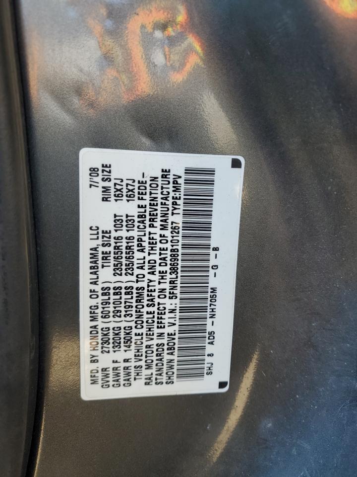 2008 Honda Odyssey Exl VIN: 5FNRL38698B101267 Lot: 86781405