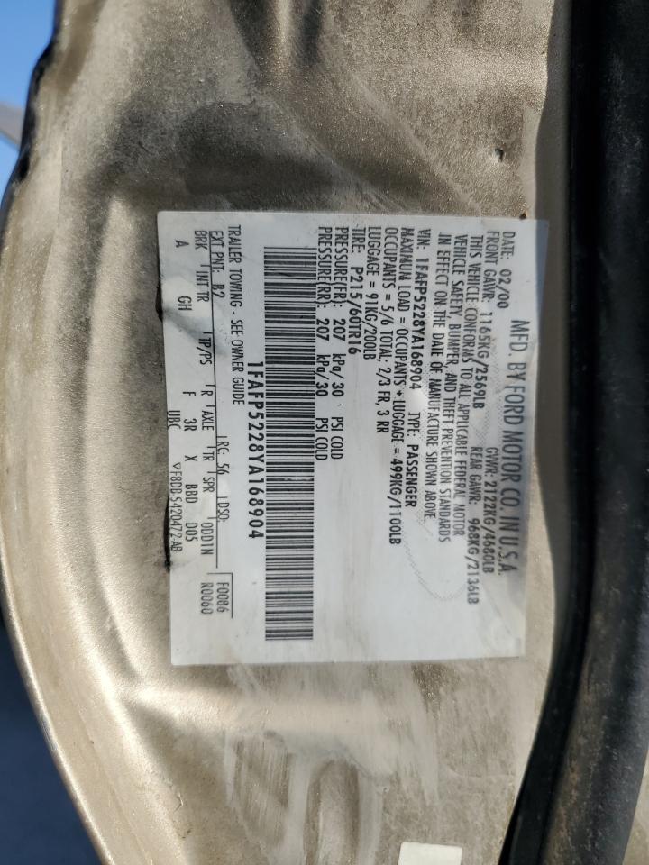 2000 Ford Taurus Lx VIN: 1FAFP5228YA168904 Lot: 87484895