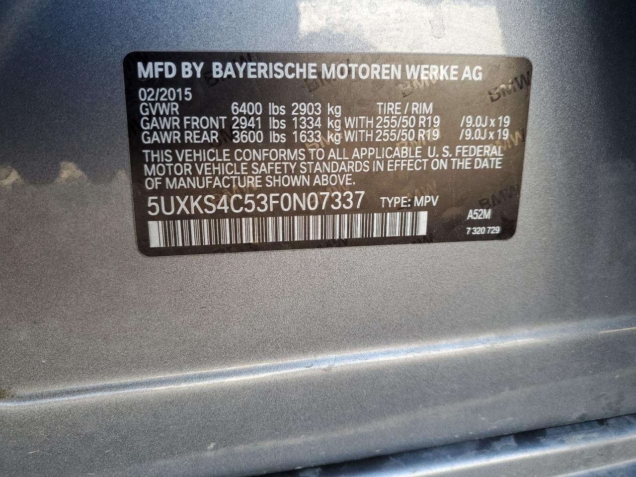 2015 BMW X5 xDrive35D VIN: 5UXKS4C53F0N07337 Lot: 84904605