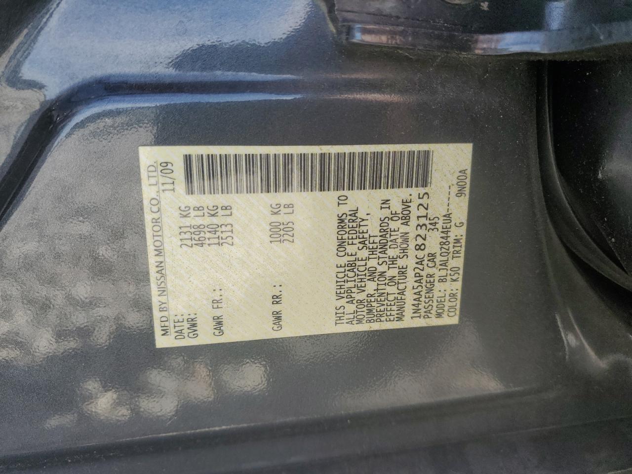 2010 Nissan Maxima S VIN: 1N4AA5AP2AC823125 Lot: 84902685