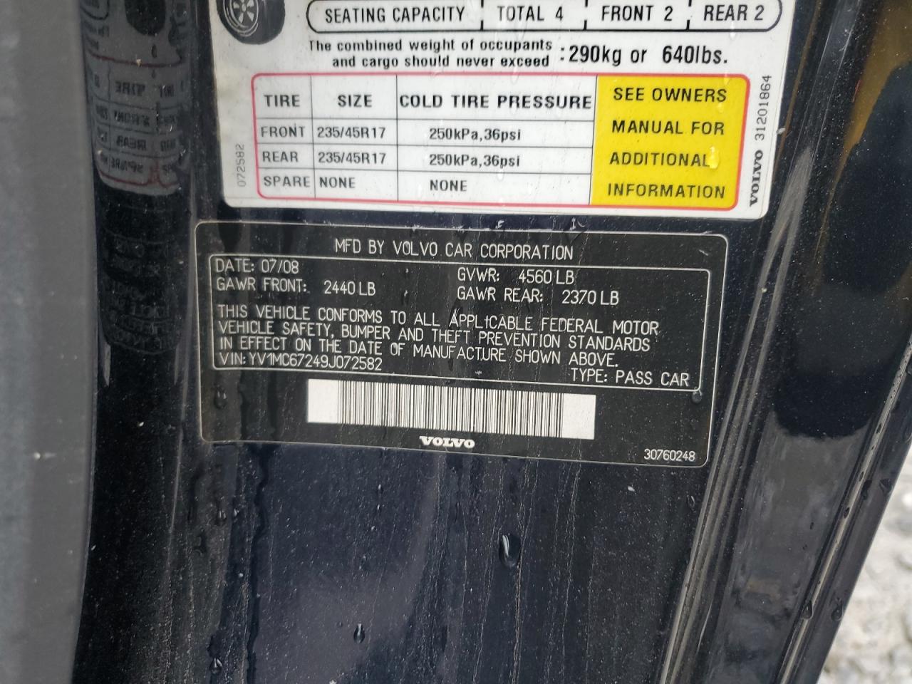 2009 Volvo C70 T5 VIN: YV1MC67249J072582 Lot: 85660205
