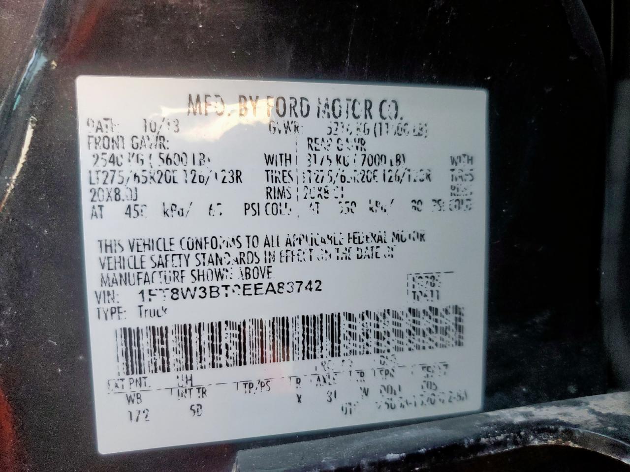 2014 Ford F350 Super Duty VIN: 1FT8W3BT0EEA83742 Lot: 85290185