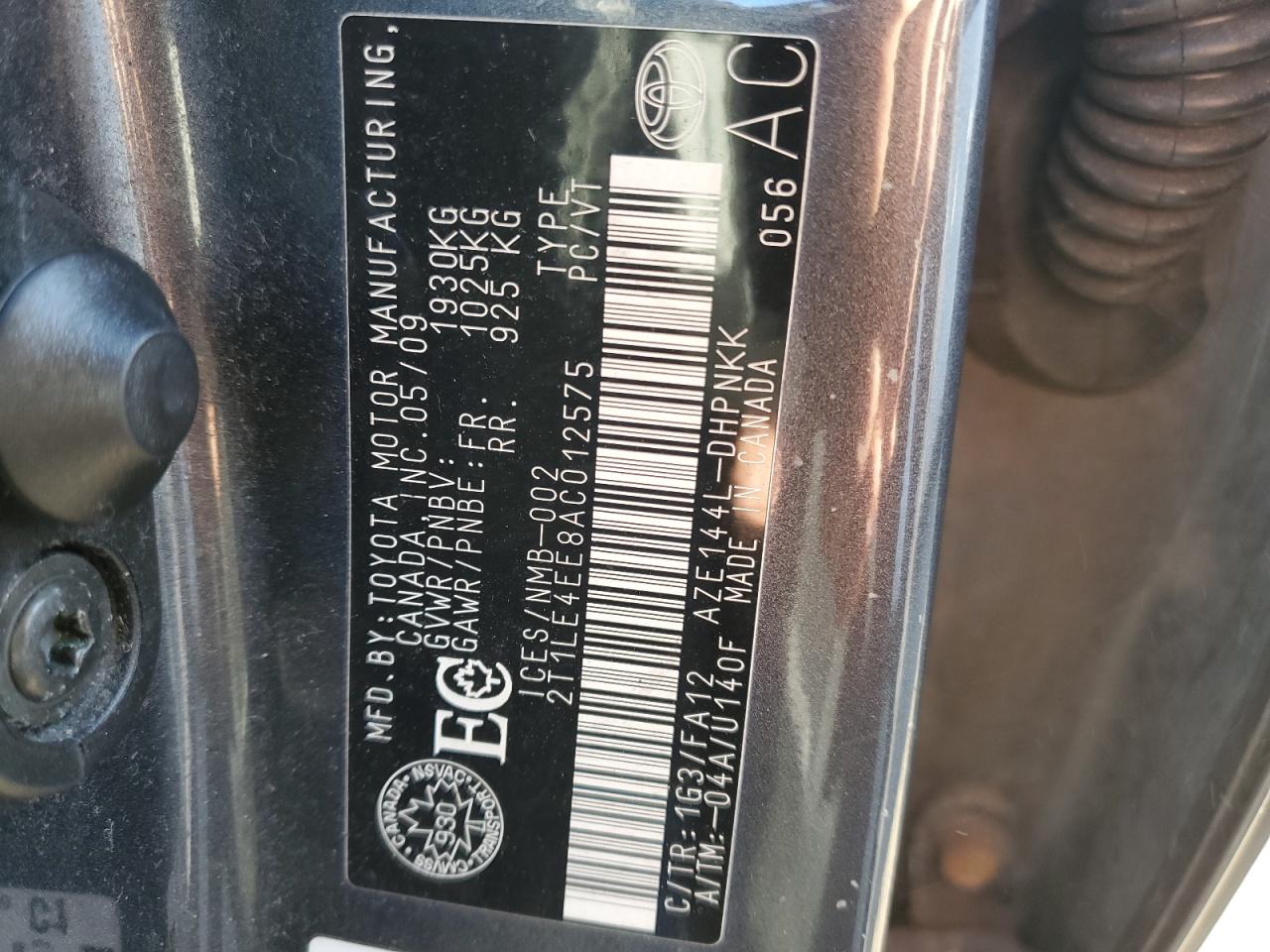 2010 Toyota Corolla Matrix S VIN: 2T1LE4EE8AC012575 Lot: 84368185