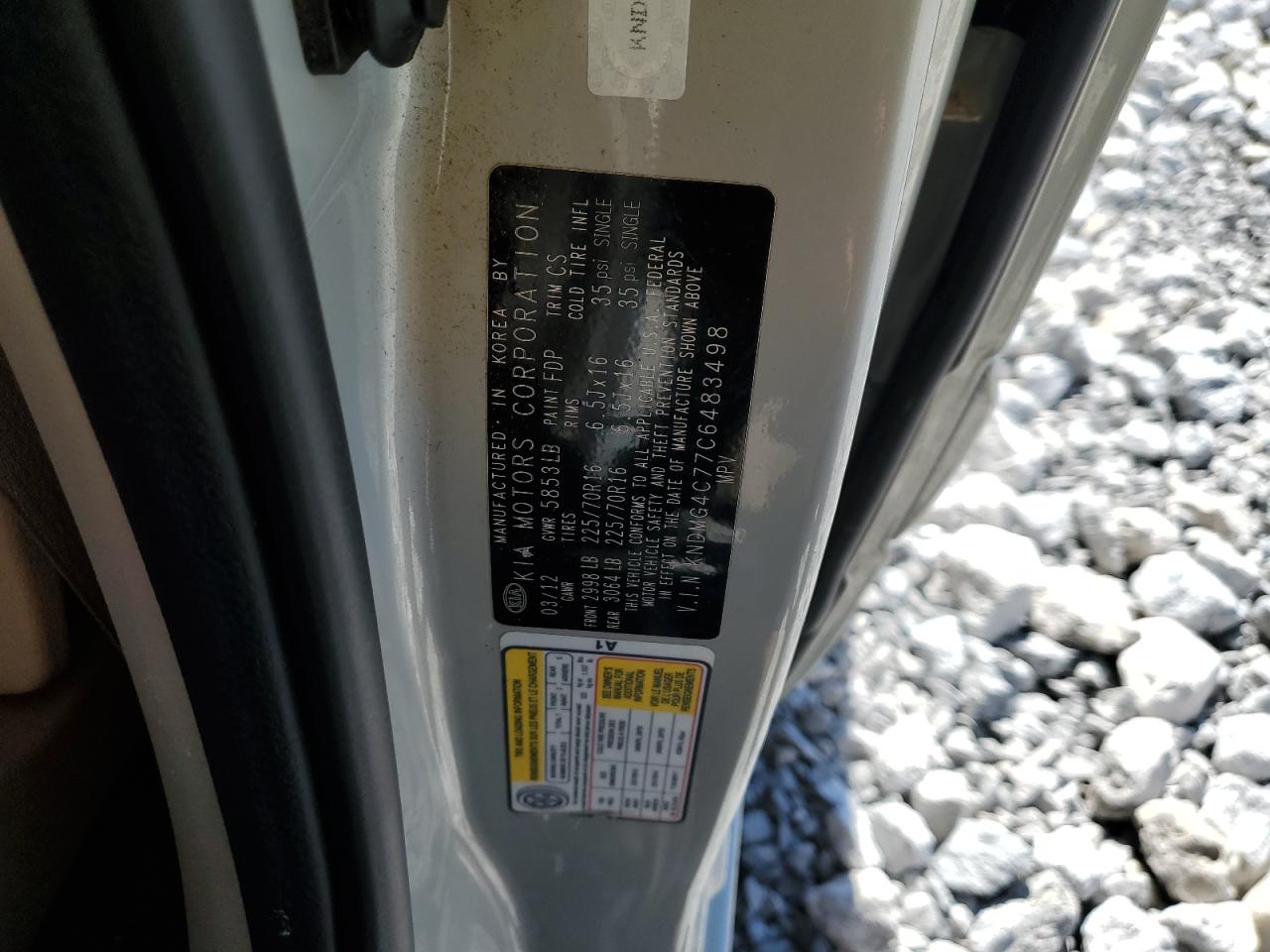 2012 Kia Sedona Lx VIN: KNDMG4C77C6483498 Lot: 82364455