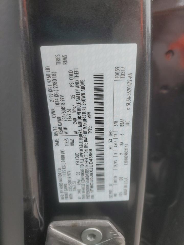 2018 Ford Escape Titanium VIN: 1FMCU0J9XJUD43869 Lot: 90223335