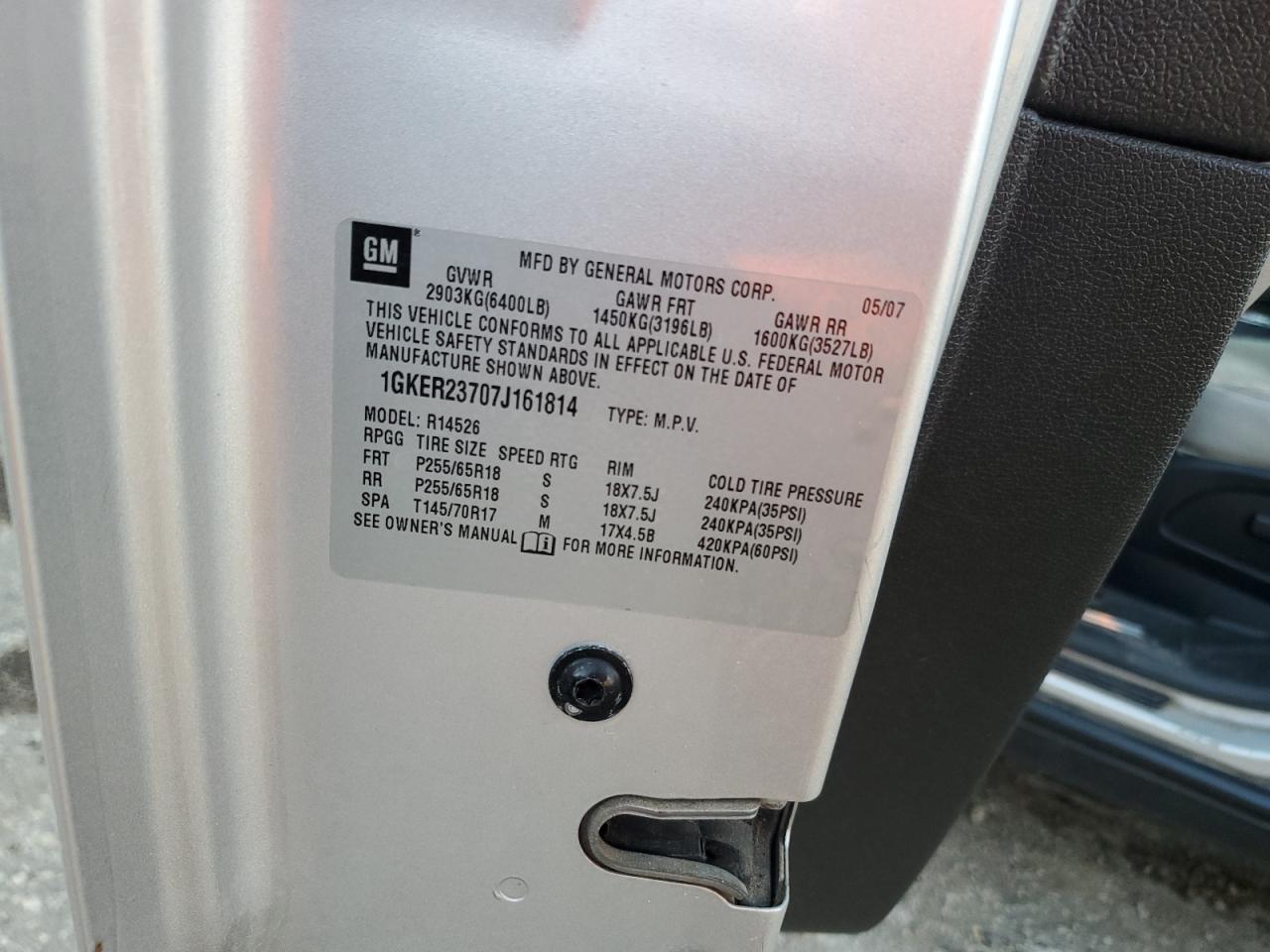 2007 GMC Acadia Slt-1 VIN: 1GKER23707J161814 Lot: 85203365