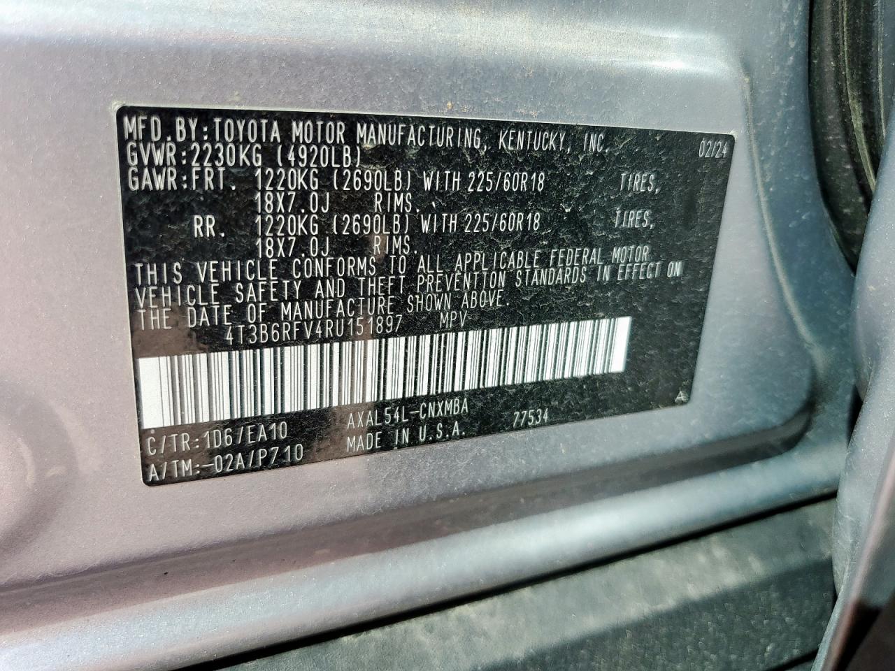 2024 Toyota Rav4 Xle Premium VIN: 4T3B6RFV4RU151897 Lot: 82216465