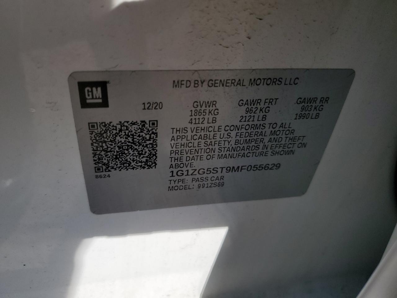 2021 Chevrolet Malibu Rs VIN: 1G1ZG5ST9MF055629 Lot: 85094525