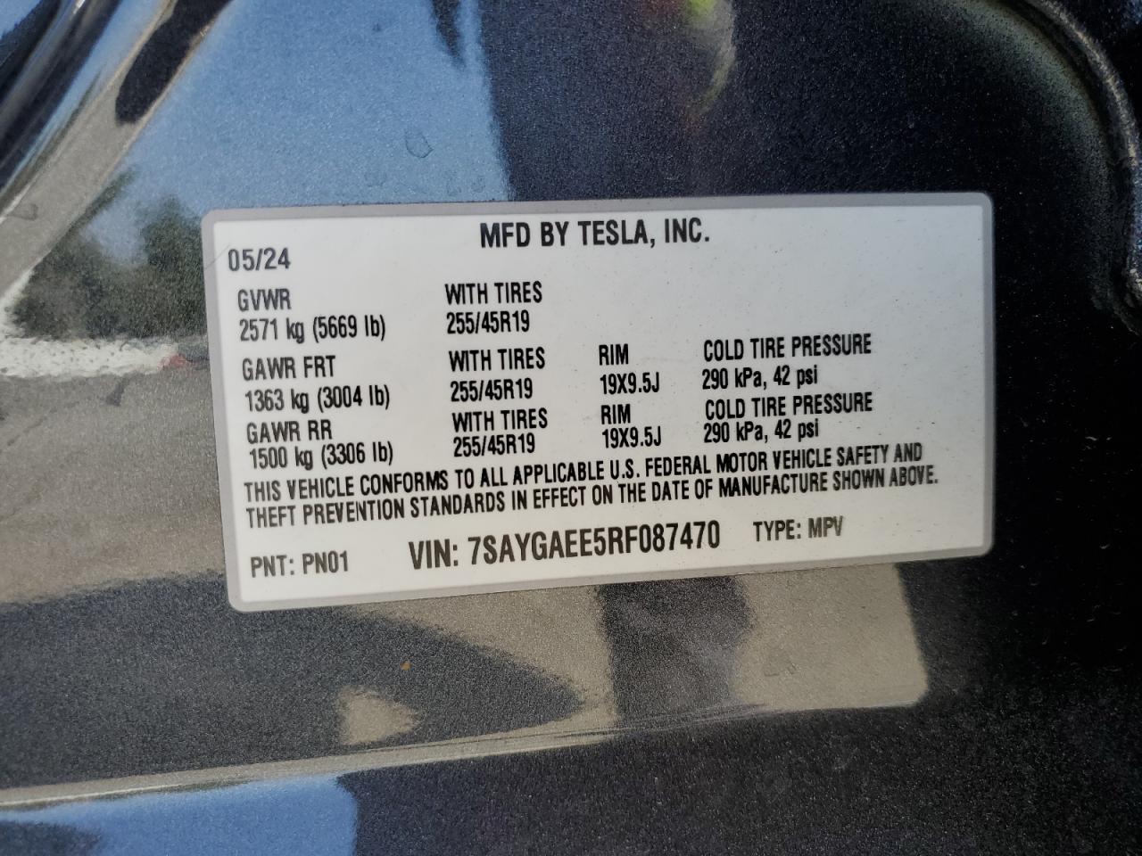 2024 Tesla Model Y VIN: 7SAYGAEE5RF087470 Lot: 84788825