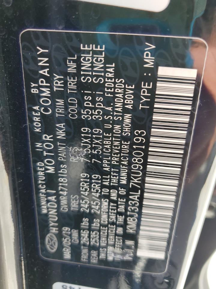 2019 Hyundai Tucson Limited VIN: KM8J33AL7KU980193 Lot: 82445515