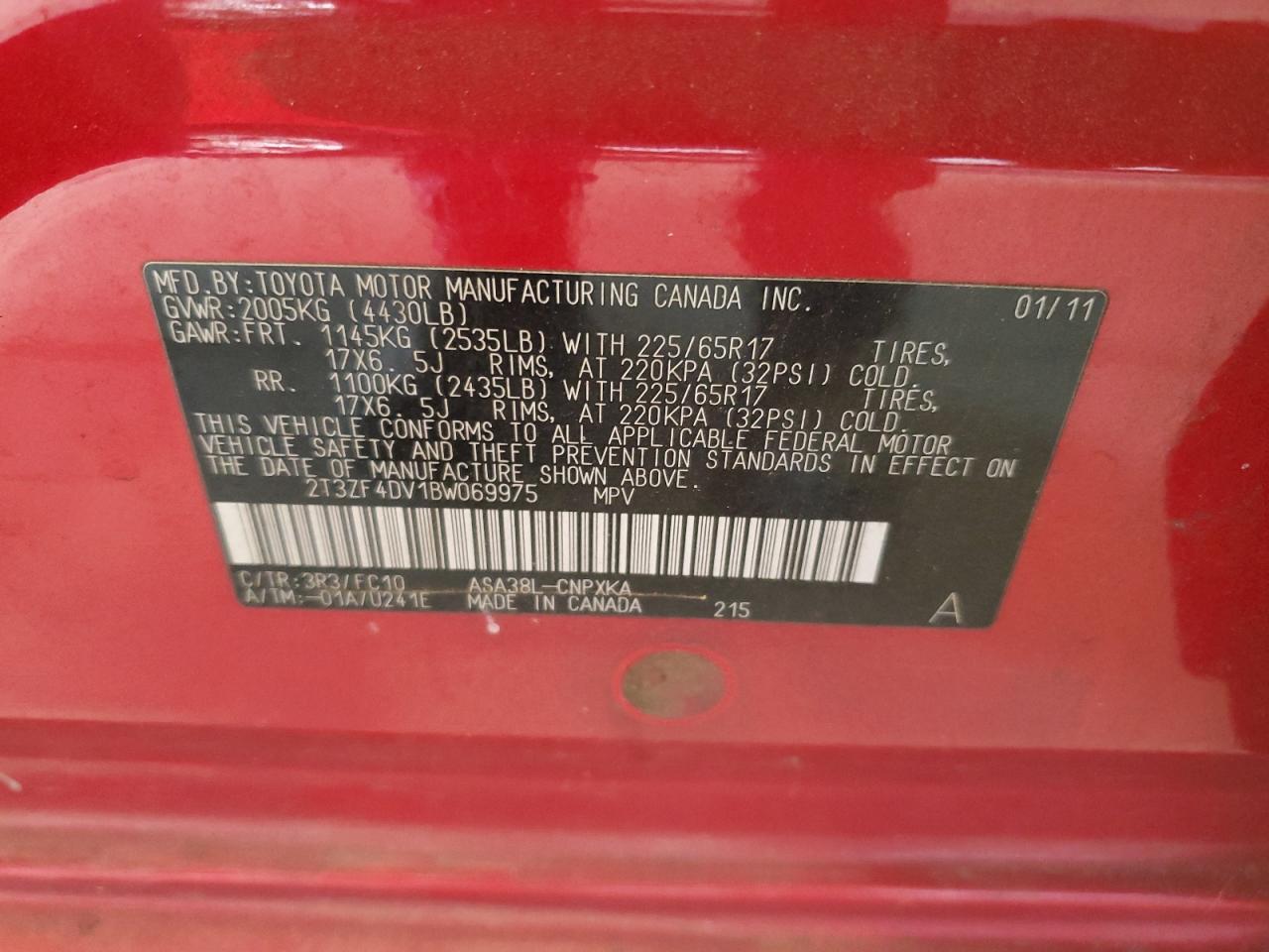 2011 Toyota Rav4 VIN: 2T3ZF4DV1BW069975 Lot: 85337135