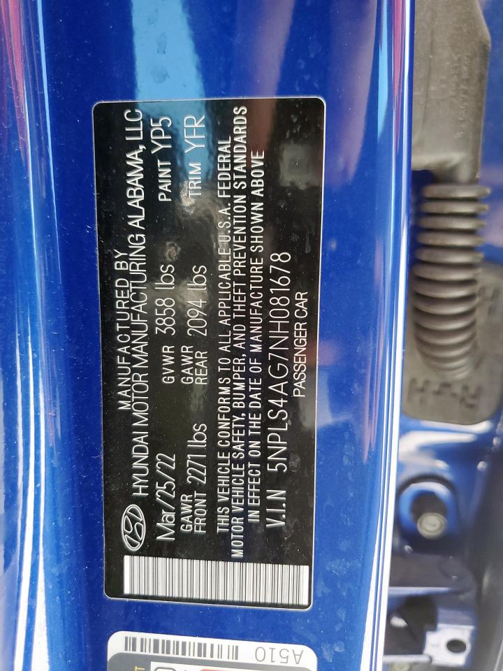 2022 Hyundai Elantra Sel VIN: 5NPLS4AG7NH081678 Lot: 90706525