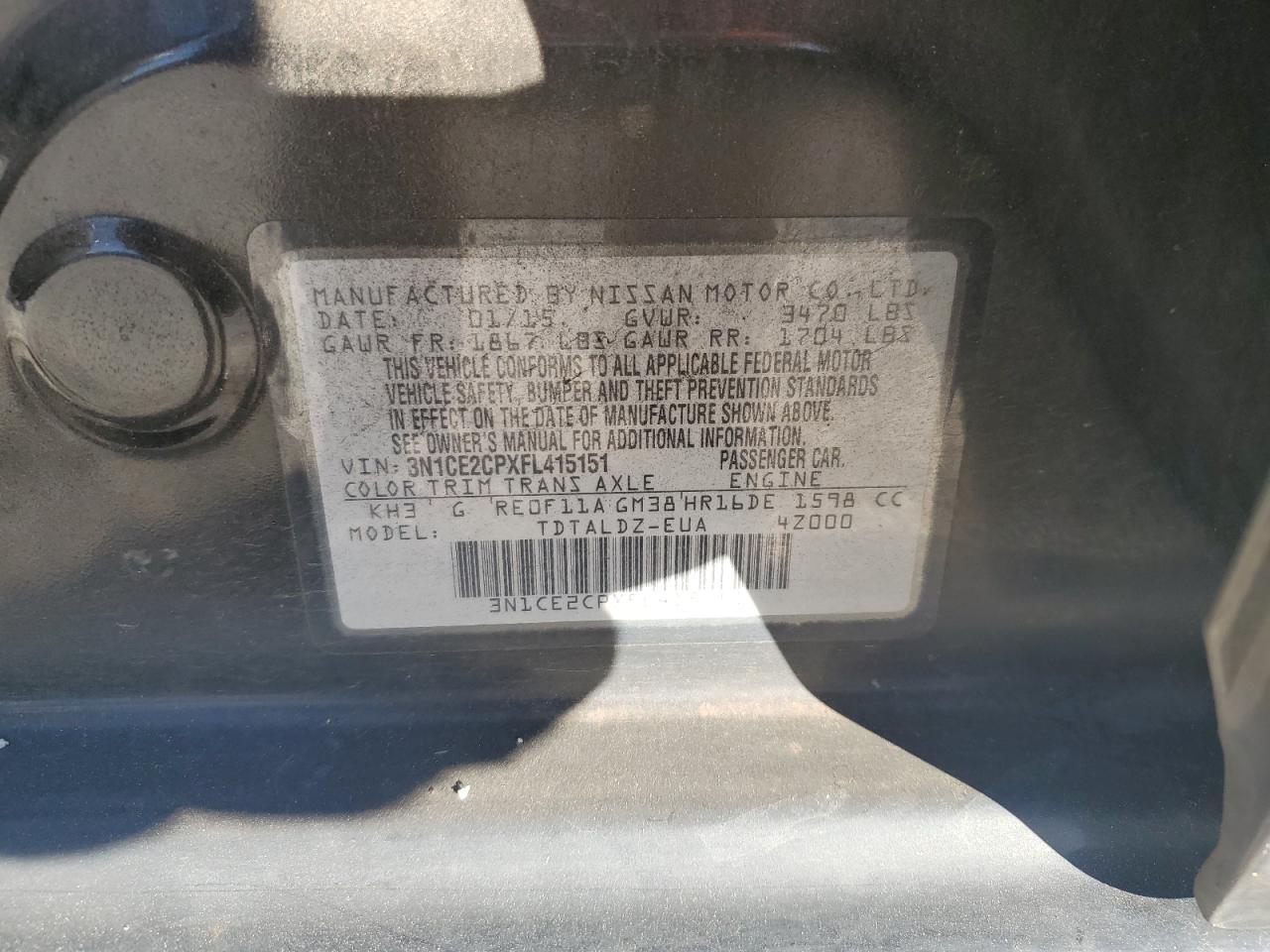 2015 Nissan Versa Note S VIN: 3N1CE2CPXFL415151 Lot: 86077905