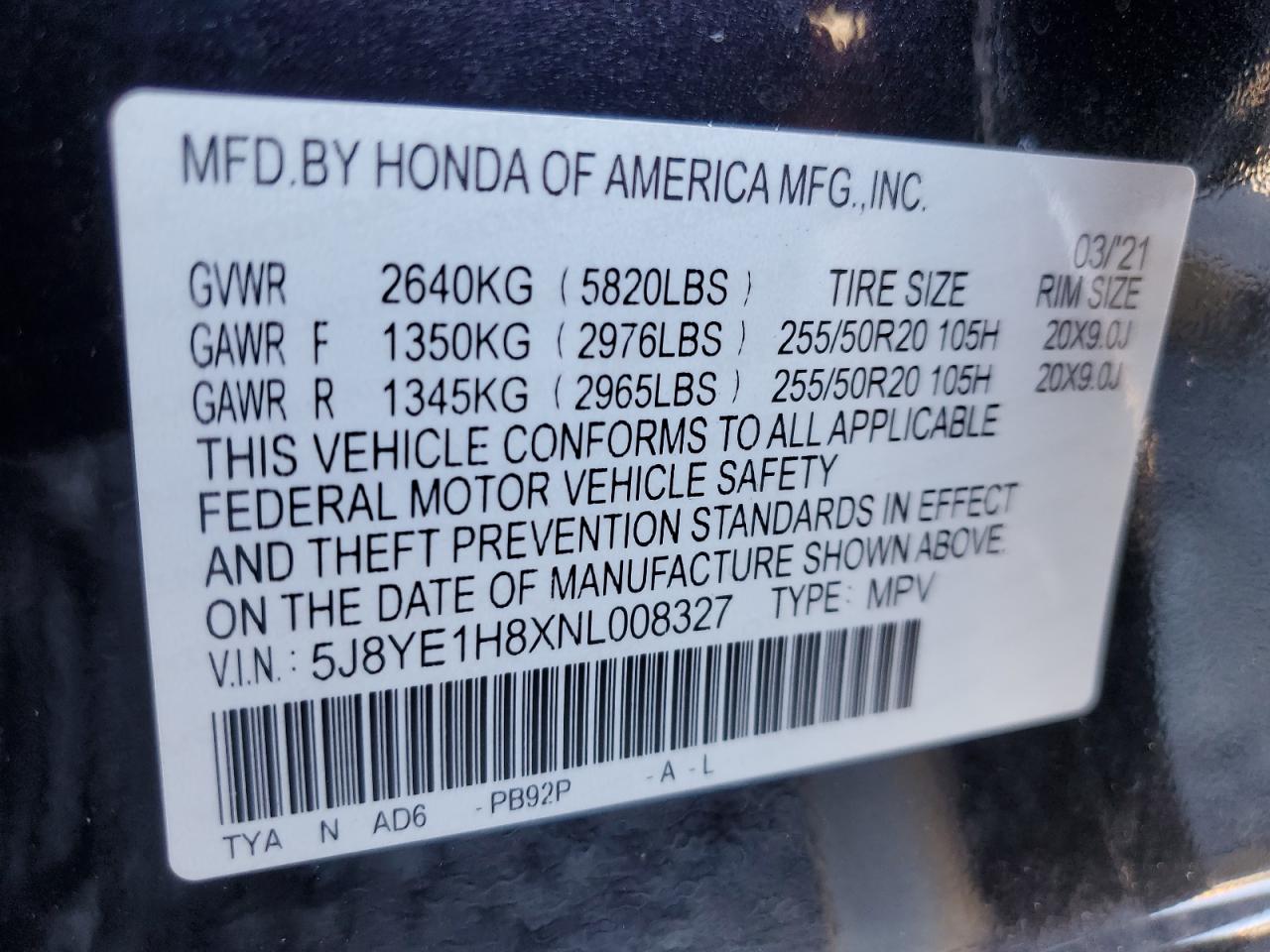 2022 Acura Mdx Advance VIN: 5J8YE1H8XNL008327 Lot: 82707995