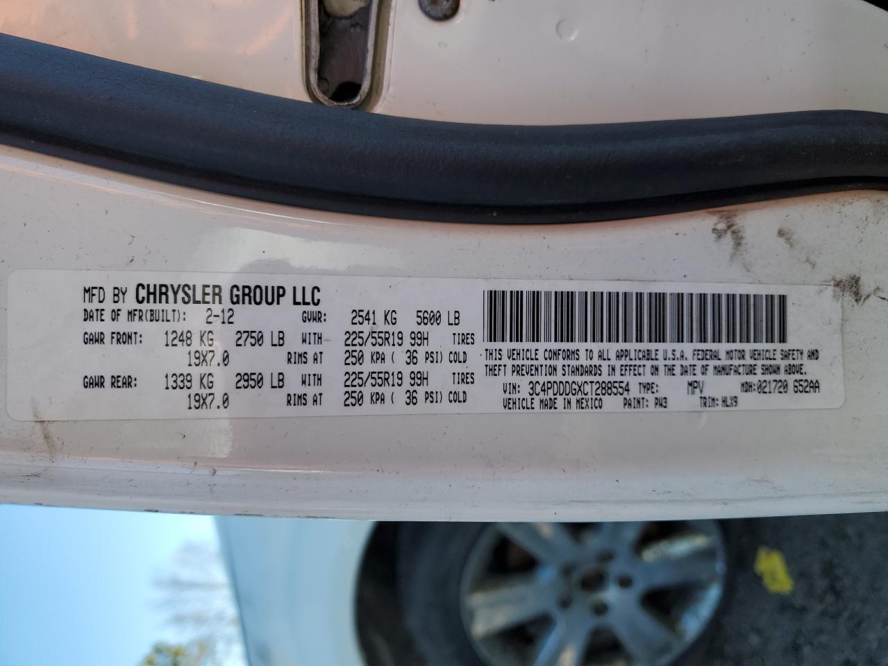 2012 Dodge Journey Crew VIN: 3C4PDDDGXCT288554 Lot: 89858585