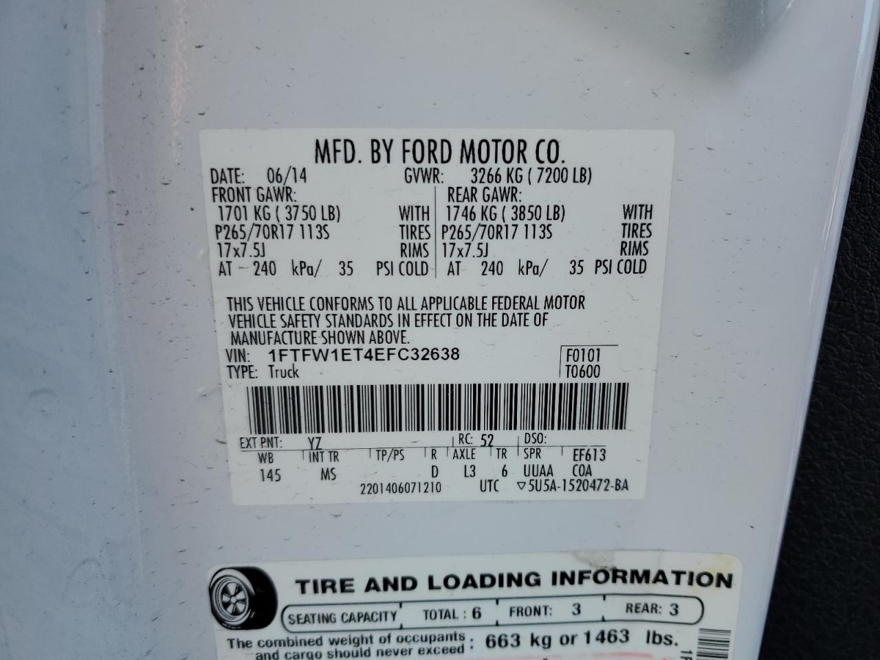 2014 Ford F150 Supercrew VIN: 1FTFW1ET4EFC32638 Lot: 82765675