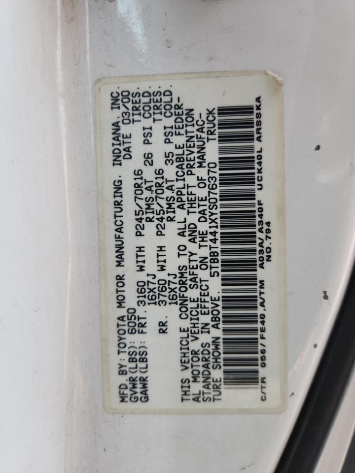 2000 Toyota Tundra Access Cab VIN: 5TBBT441XYS076370 Lot: 86679335