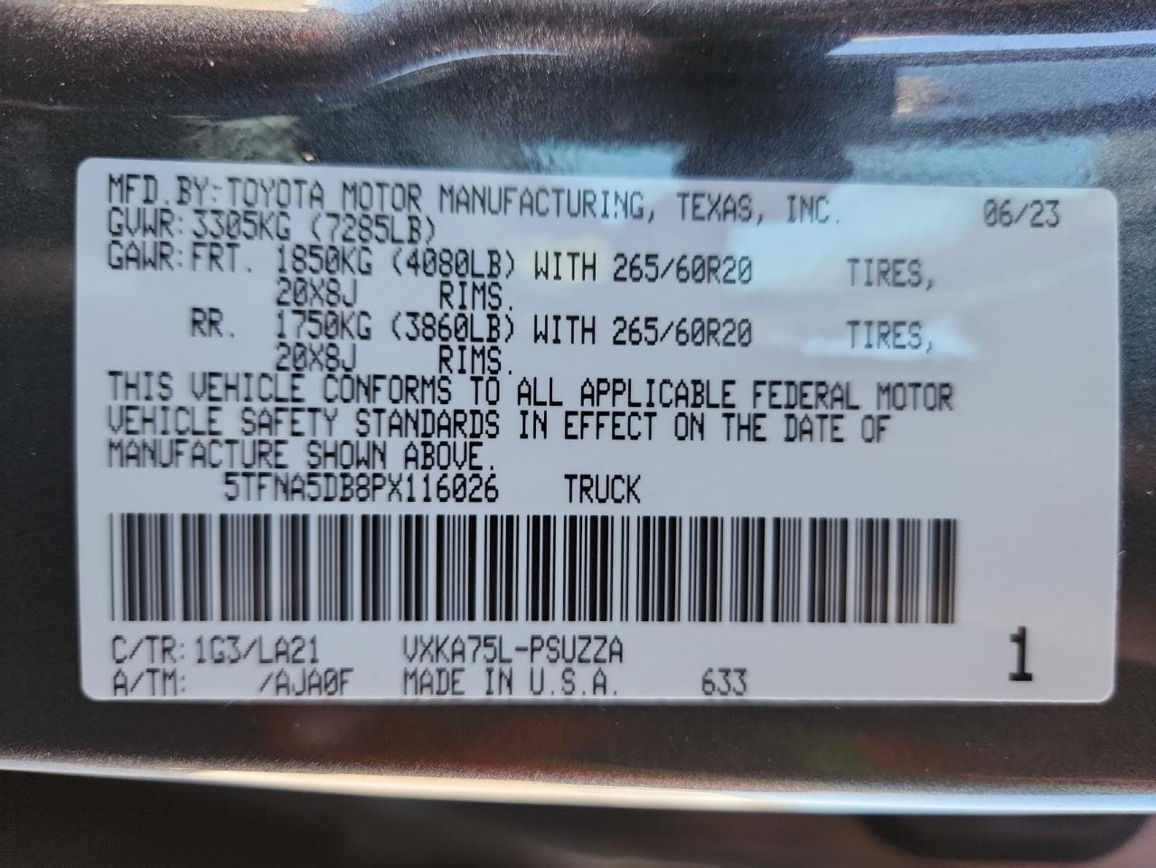 2023 Toyota Tundra Crewmax Platinum VIN: 5TFNA5DB8PX116026 Lot: 84616145